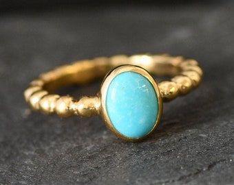 Gold Turquoise Ring, Natural Turquoise, Dainty Blue Ring, Stackable Ring, Gold Plated Ring, Bubble Band, December Birthstone, Gold Vermeil