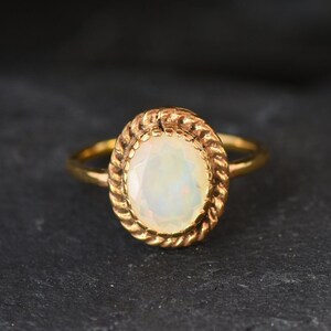 Gold Opal Ring, Ethiopian Opal Ring, October Birthstone, Victorian Ring, Fire Opal Ring, Rainbow Opal Ring, Genuine Opal Ring, Gold Vermeil image 8