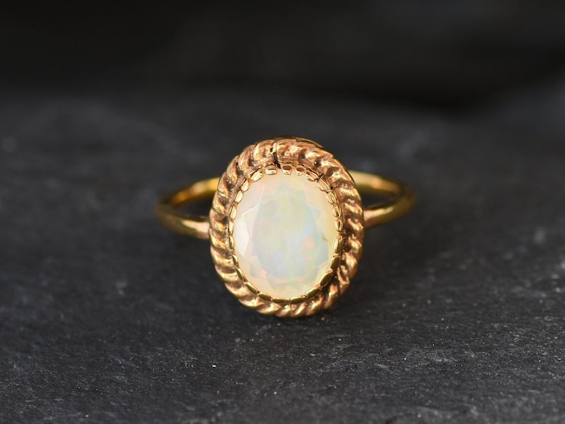 Gold Opal Ring, Ethiopian Opal Ring, October Birthstone, Victorian Ring, Fire Opal Ring, Rainbow Opal Ring, Genuine Opal Ring, Gold Vermeil image 8