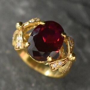 Gold Ruby Ring, Ruby Ring, Created Ruby, Gold Ribbon Ring, Vintage Ruby Ring, Red Diamond Ring, Ribbon Ring, Victorian Ring, 925 Silver Ring image 3