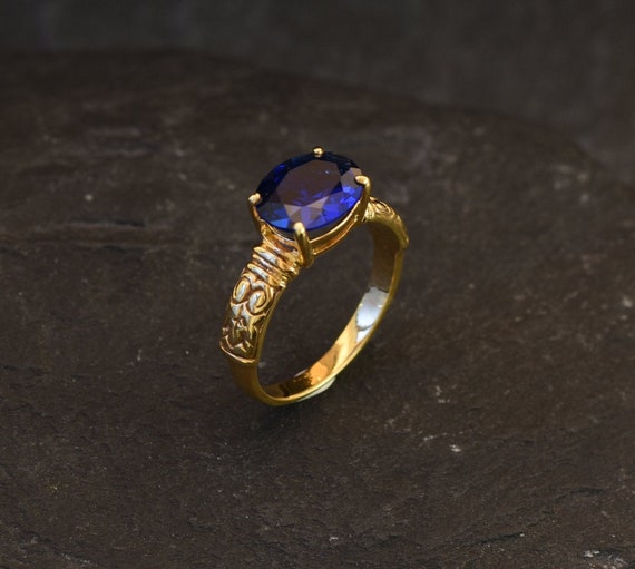 Bague Femme Plaqué Or 18K Avec Saphirs Et émail Bleu - Taille 57, état Quasi Neuf (occasion)