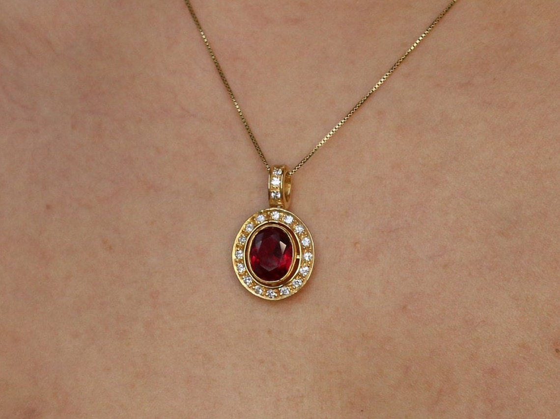 Antique Ruby Pendant Gold Necklace Created Ruby Red Vintage Etsy