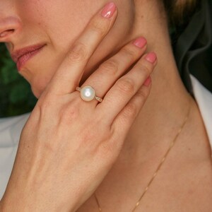 Gold Pearl Ring, Pearl Bridal Ring, Natural White Pearl, Pearl Engagement Ring, Gold Vermeil Ring, Vintage Pearl Ring, Gold Wedding Jewelry image 6
