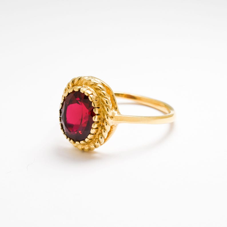 Gold Ruby Ring, Gold Victorian Ring, Created Ruby, Gold Vintage Ring, Red Ruby Ring, Gold Antique Ring, Red Diamond Ring, Gold Vermeil Ring image 6