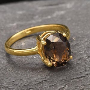 Smoky Topaz Ring, Natural Smoky Topaz, Gold Oval Ring, Gold Solitaire Ring, Brown Topaz Ring, Gold Brown Ring, Proposal Ring, Gold Vermeil