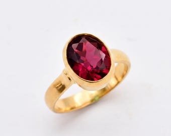 Gold Ruby Ring, Oval Ruby Ring, Ruby Gold Band, July Birthstone, Solitaire Ruby Ring, Red Ring, Gift For Her, Bezel Ring, 18k Gold Vermeil