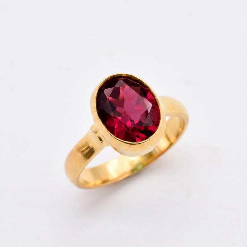 Gold Ruby Ring, Oval Ruby Ring, Ruby Gold Band, July Birthstone, Solitaire Ruby Ring, Red Ring, Gift For Her, Bezel Ring, 18k Gold Vermeil image 1