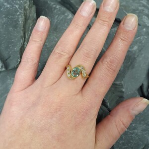 Gold Aquamarine Ring, Created Aquamarine, Blue Diamond Ring, Gold Vintage Ring, Aqua Gold Ring, Aquamarine Ring, Aqua Ring, 925 Silver Ring image 9