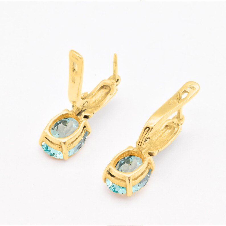 Gold Aqua Ohrringe, Stammes Ohrringe, Aquamarin Ohrringe, erstellt Aquamarin, Hellblau Ohrringe, 18K Vermeil Ohrringe, Blaustein Ohrringe Bild 6