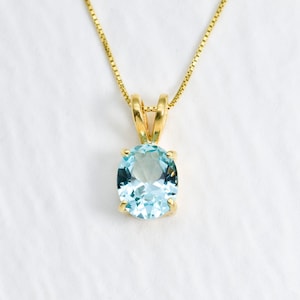 Gold Aqua Pendant, Blue Diamond Pendant, Created Aquamarine, Dainty Blue Pendant, Blue Oval Pendant, 18K Gold Vermeil Pendant, Aqua Necklace
