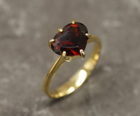 Gold Garnet Ring Natural Garnet Heart Ring Gold Heart Ring - Etsy UK