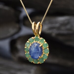 Kyanite Pendant, Gold Victorian Pendant, Gold Kyanite Pendant, Natural Kyanite, Natural Emerald, May Birthstone, Kyanite Necklace, 18K Gold image 8