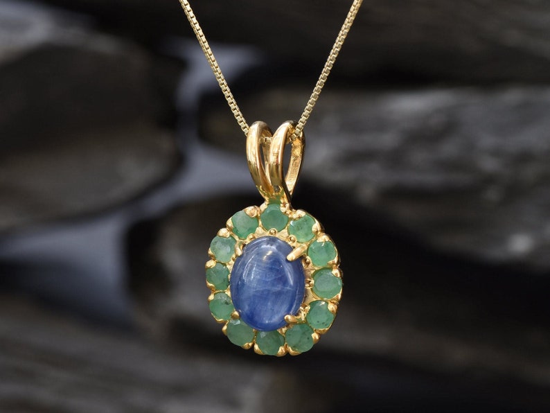Kyanite Pendant, Gold Victorian Pendant, Gold Kyanite Pendant, Natural Kyanite, Natural Emerald, May Birthstone, Kyanite Necklace, 18K Gold image 8