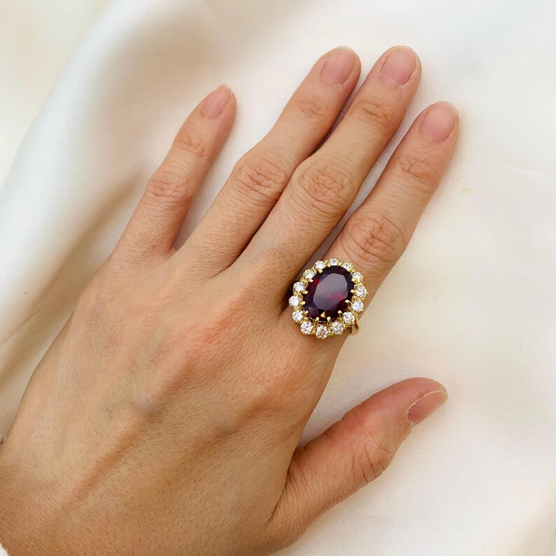 Large Ruby Ring, Created Ruby, Gold Ruby Cocktail Ring, Princess Ruby Ring, Red Statement Ring, July Birthstone Ring, Vintage Diamond Ring