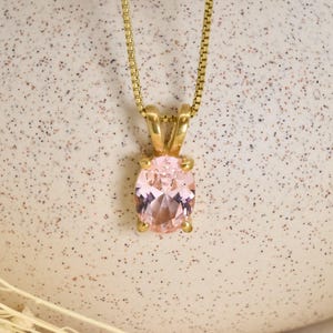 Gold Morganite Pendant, Created Morganite, Pink Diamond Pendant, Gold Dainty Pendant, Morganite Pendant, Pink Pendant, Layering Necklace