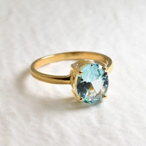 Gold Aquamarine Ring, Aquamarine Ring, Created Aquamarine, Blue Solitaire Ring, Blue Diamond Ring, Gold Vermeil Ring, Gold Promise Ring, 18K