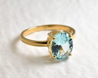 Gold Aquamarine Ring, Aquamarine Ring, Created Aquamarine, Blue Solitaire Ring, Blue Diamond Ring, Gold Vermeil Ring, Gold Promise Ring, 18K