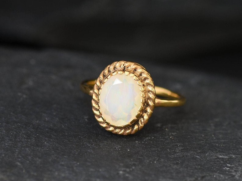 Gold Opal Ring, Ethiopian Opal Ring, October Birthstone, Victorian Ring, Fire Opal Ring, Rainbow Opal Ring, Genuine Opal Ring, Gold Vermeil image 2