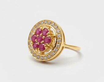 Gold Ruby Ring, Natural Ruby Ring, Gold Flower Ring, Vintage Ring, July Birthstone, Real Ruby Ring, July Birthstone Ring, Gold Vermeil Ring