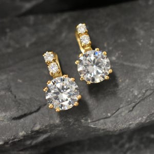 Gold CZ Earrings, Diamond Earrings, 2 carat Diamond, Created Diamond, Bridal Diamond Earrings, Bridal Earrings, CZ Diamonds, Solid Silver image 10
