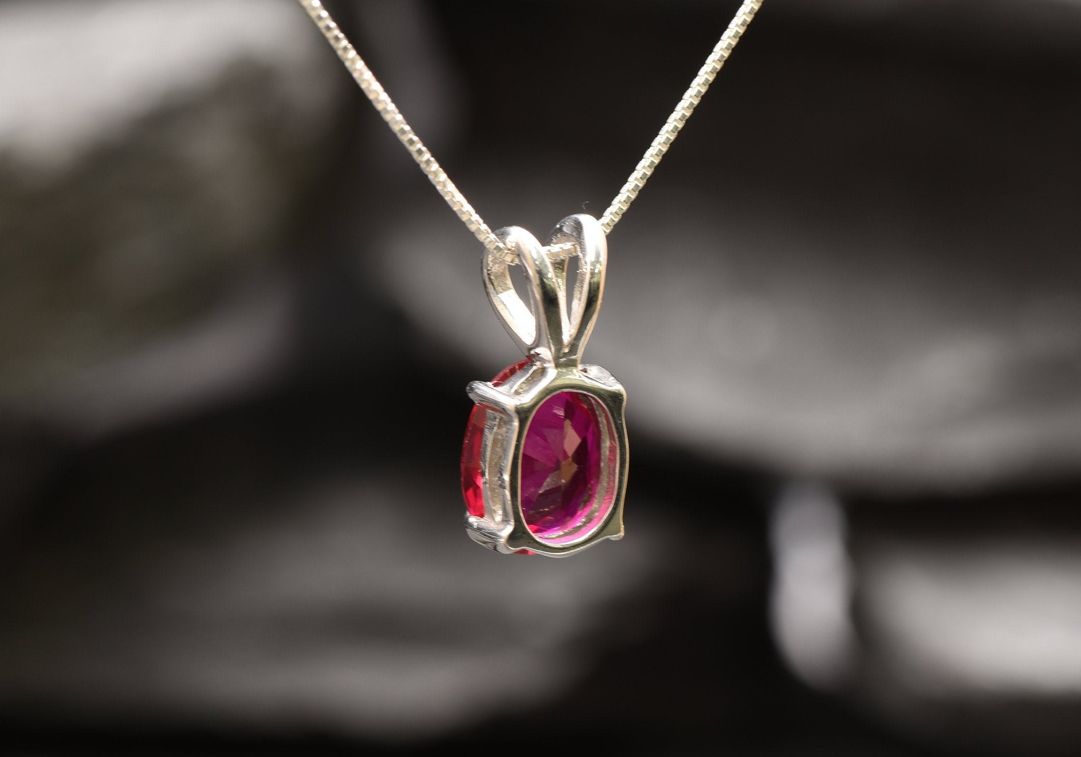 Red Ruby Pendant Created Ruby White Gold Necklace Red Oval | Etsy UK