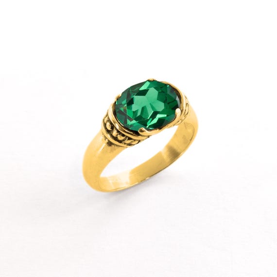 Gold Emerald Ring, Emerald Tribal Ring, Antique Ring, Vintage Emerald Ring, Emerald Engagement Ring, Gold Green Ring, Solitaire Emerald Ring