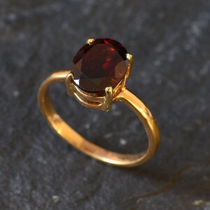 Gold Garnet Ring, Natural Garnet, Red Solitaire Ring, Gold Plated Ring ...