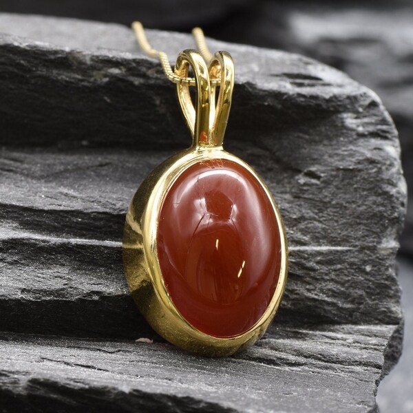 Collar Carnelian de Oro, Colgante Ovalado de Oro, Colgante Carnelian Natural, Collar Ovalado Carnelian, Collar Vermeil de Oro, Collar de Ágata Roja