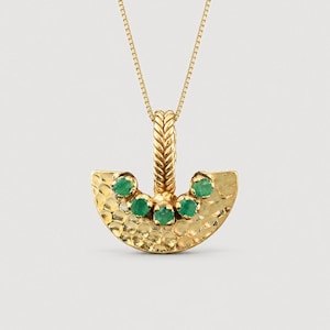 Gold Emerald Pendant, Natural Emerald Necklace, Crescent Pendant, Egyptian Pendant, Antient Pendant, Tribal Pendant, Gold Vermeil Necklace image 1