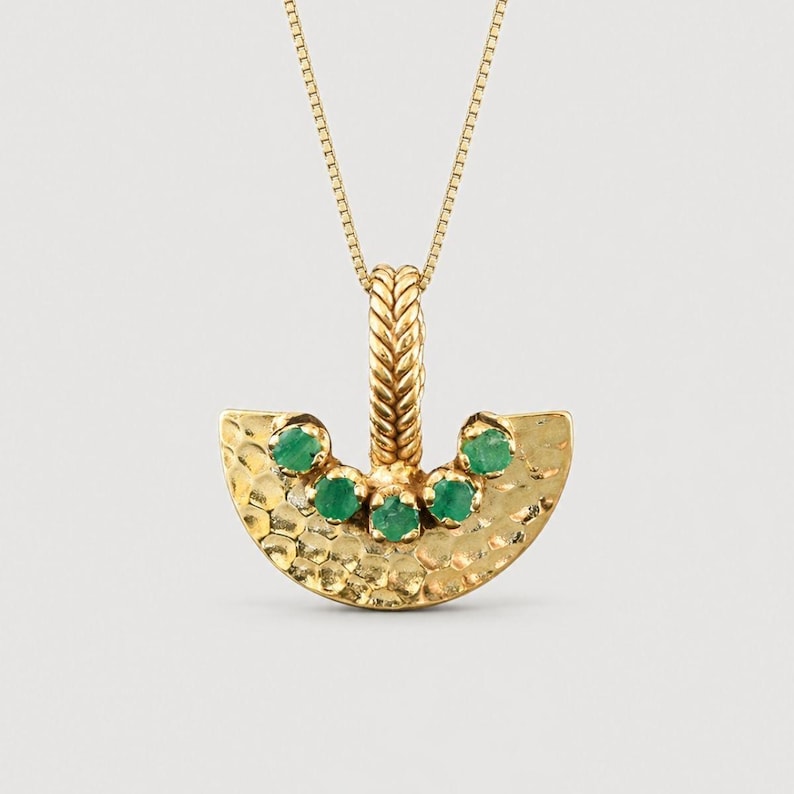 Gold Emerald Pendant, Natural Emerald Necklace, Crescent Pendant, Egyptian Pendant, Antient Pendant, Tribal Pendant, Gold Vermeil Necklace image 1