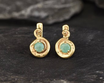 Gold Emerald Earring, Small Green Earrings, Natural Emerald, Gold Dainty Earrings, Gold Plated Earrings, Green Emerald, May Birthstone, 925