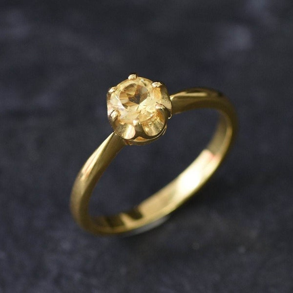 Gold Citrine Ring, Yellow Solitaire Ring, Gold Plated Ring, Natural Citrine, November Birthstone, Promise Ring, Dainty Ring, Vermeil Ring