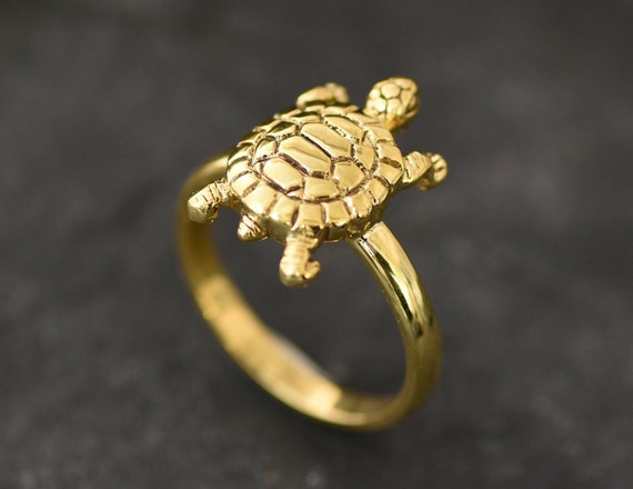 14K Yellow Gold Sea Turtle Reef Ring - Choose Size 6, 7 or 8