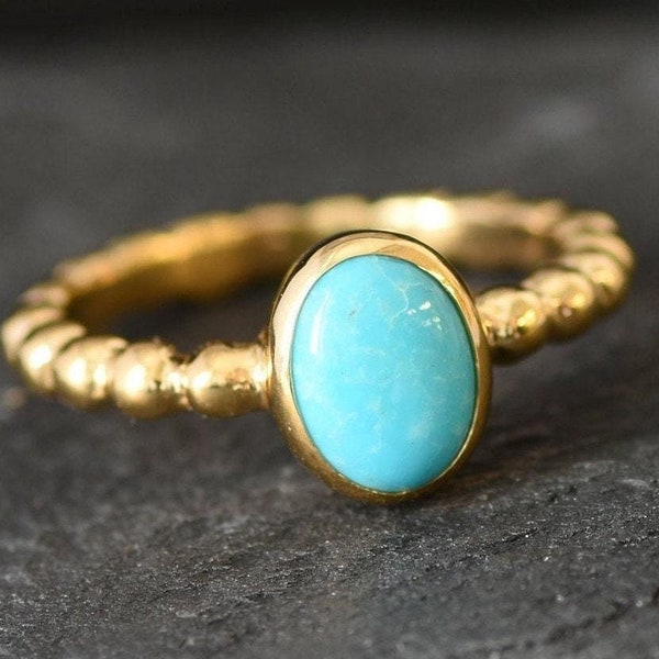 Gold Turquoise Ring, Natural Turquoise, Dainty Blue Ring, Stackable Ring, Gold Plated Ring, Bubble Band, December Birthstone, Gold Vermeil