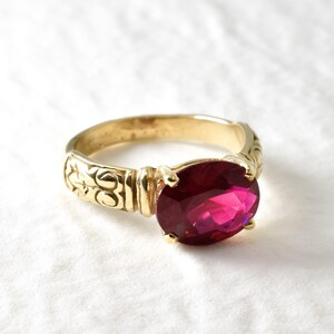 Gold Ruby Ring, Created Ruby, Red Boho Ring, Horizontal Ring, Gold Tribal Ring, Vintage Ring, Solitaire Ring, Gold Plated Ring, Gold Vermeil