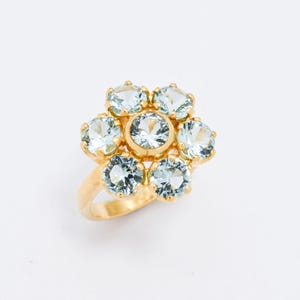 Gold Aquamarine Ring, Blue Daisy Ring, Created Aquamarine, March Birthstone, Blue Flower Ring, Blue Summer Ring, Aquamarine Floral Ring, 18k