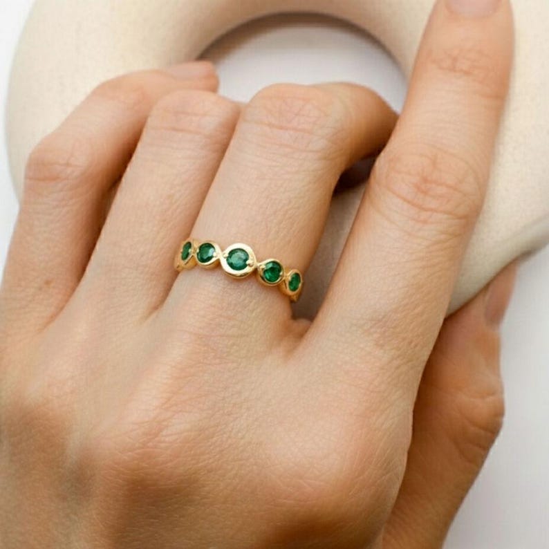 Gold Emerald Ring, Bubble Ring, Created Emerald, Gold Emerald Ring, Boho Ring, Emerald Ring, 18K Gold Ring, Green Emerald Ring, Gold Vermeil