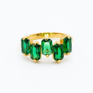 Gold Emerald Ring, Created Emerald, Emerald Ring, Gold Green Ring, Baguette Ring, Emerald Cut Ring, Half Eternity Band, Gold Vermeil Ring