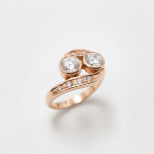 Gold Diamond Ring, Created Diamond, 2 Stone Ring, Dainty Gold Ring, Vintage Ring, Asymmetric Ring, Sparkly Ring, Solid Silver Ring, CZ Ring