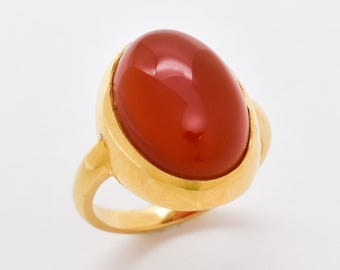 Anello in corniola d'oro, corniola naturale, anello in agata rossa, grande anello rosso, anello importante rosso, anello da cocktail in oro, regalo per lei, oro di Adina