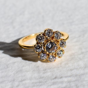 Gold Flower Ring, Diamond Ring, Created CZ Diamond, Gold Plated Ring, Proposal Ring, Sparkly Ring, Vintage Ring, Floral Ring, Vermeil Ring