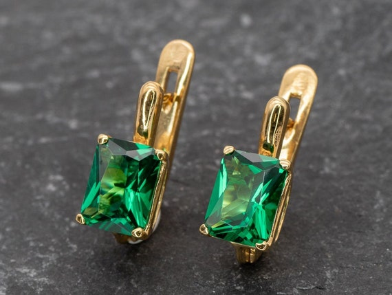Gold Emerald Earrings Created Emerald Gold Emerald Cut Earrings