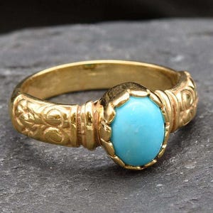 Gold Turquoise Ring, Natural Turquoise, December Birthstone, Gold Tribal Ring, Blue Turquoise Ring, Boho Ring, Vermeil Ring, Real Turquoise
