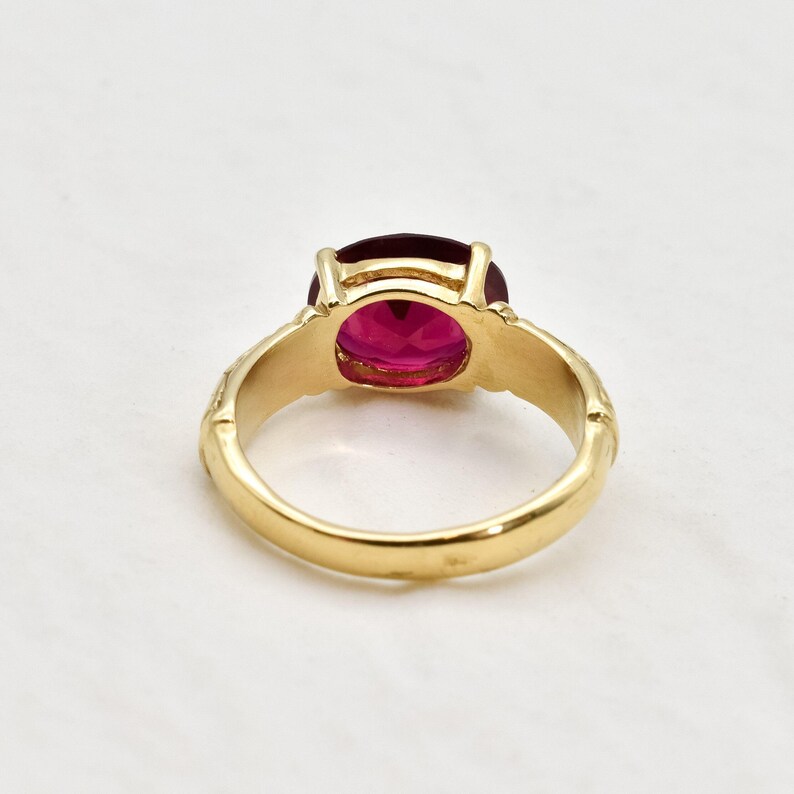 Gold Ruby Ring, Created Ruby, Red Boho Ring, Horizontal Ring, Gold Tribal Ring, Vintage Ring, Solitaire Ring, Gold Plated Ring, Gold Vermeil