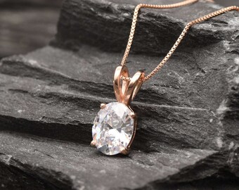 Rose Gold Pendant, Diamond Pendant, Created Diamond, CZ Pendant, Bridal Pendant, Bridal Diamond, CZ Necklace, Rose Gold Diamond, Minimalist