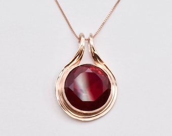 Ruby Statement Necklace, Rose Gold Ruby Necklace, Round Ruby Pendant, Created Ruby Pendant, July Birthstone, For Her, Gold By Adina