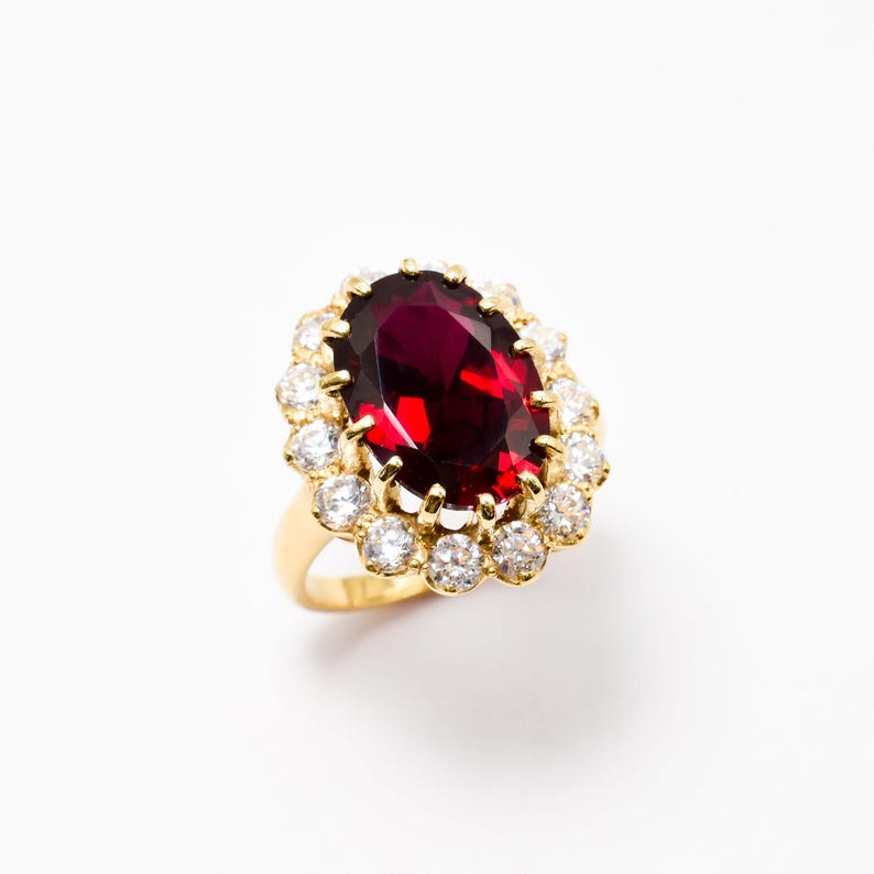 Large Ruby Ring, Created Ruby, Gold Ruby Cocktail Ring, Princess Ruby Ring, Red Statement Ring, July Birthstone Ring, Vintage Diamond Ring