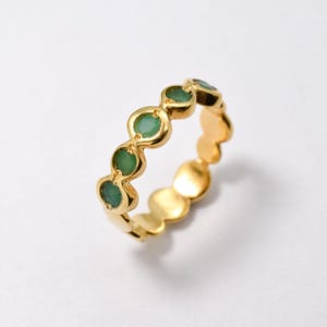 Gold Emerald Ring, Natural Emerald, Gold Bubble Band, May Birthstone, Emerald Vintage Ring, Green Boho Ring, Gold Plated Ring, Vermeil Ring