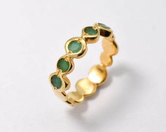 Anello in oro con smeraldo, smeraldo naturale, fascia a bolle in oro, pietra portafortuna di maggio, anello vintage con smeraldo, anello boho verde, anello placcato in oro, anello in vermeil
