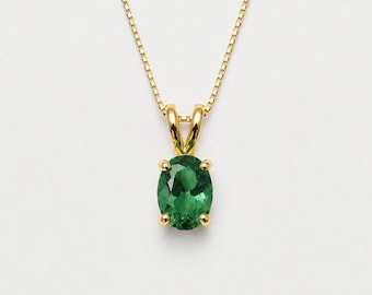 Dainty Emerald Pendant, Gold Pendant, Created Emerald, Small Oval Necklace, Gold Plated Pendant, Dainty Green Pendant, Gold Vermeil Pendant